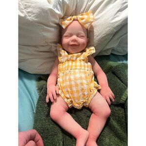 🆕18 inch Full Body Platinum Silicone Bald Baby Doll Closed Eyes Smiling Girl